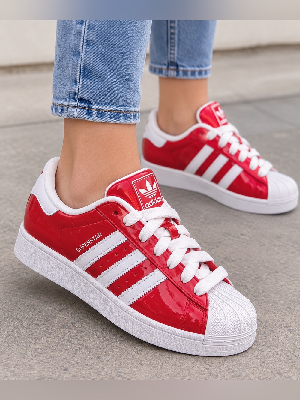 Adidas Superstar II Red Patent Leather White Sneakers Women’s Size 9